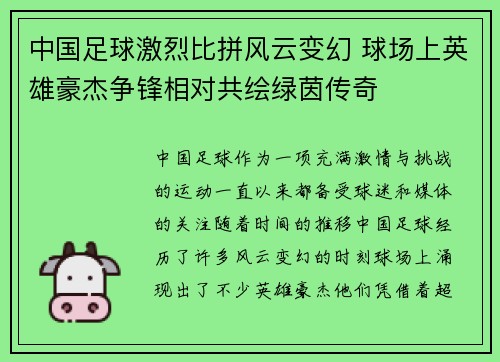 中国足球激烈比拼风云变幻 球场上英雄豪杰争锋相对共绘绿茵传奇