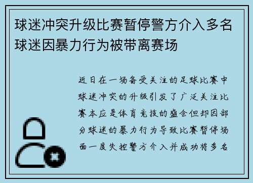 球迷冲突升级比赛暂停警方介入多名球迷因暴力行为被带离赛场